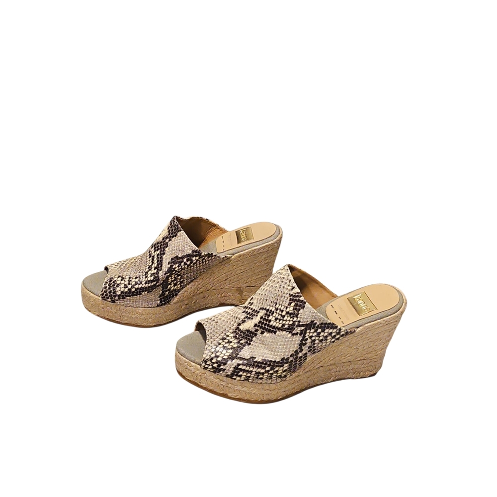 Kanna Tan/Black Snakeskin Print Wedge Sandals - Picture 4 of 7